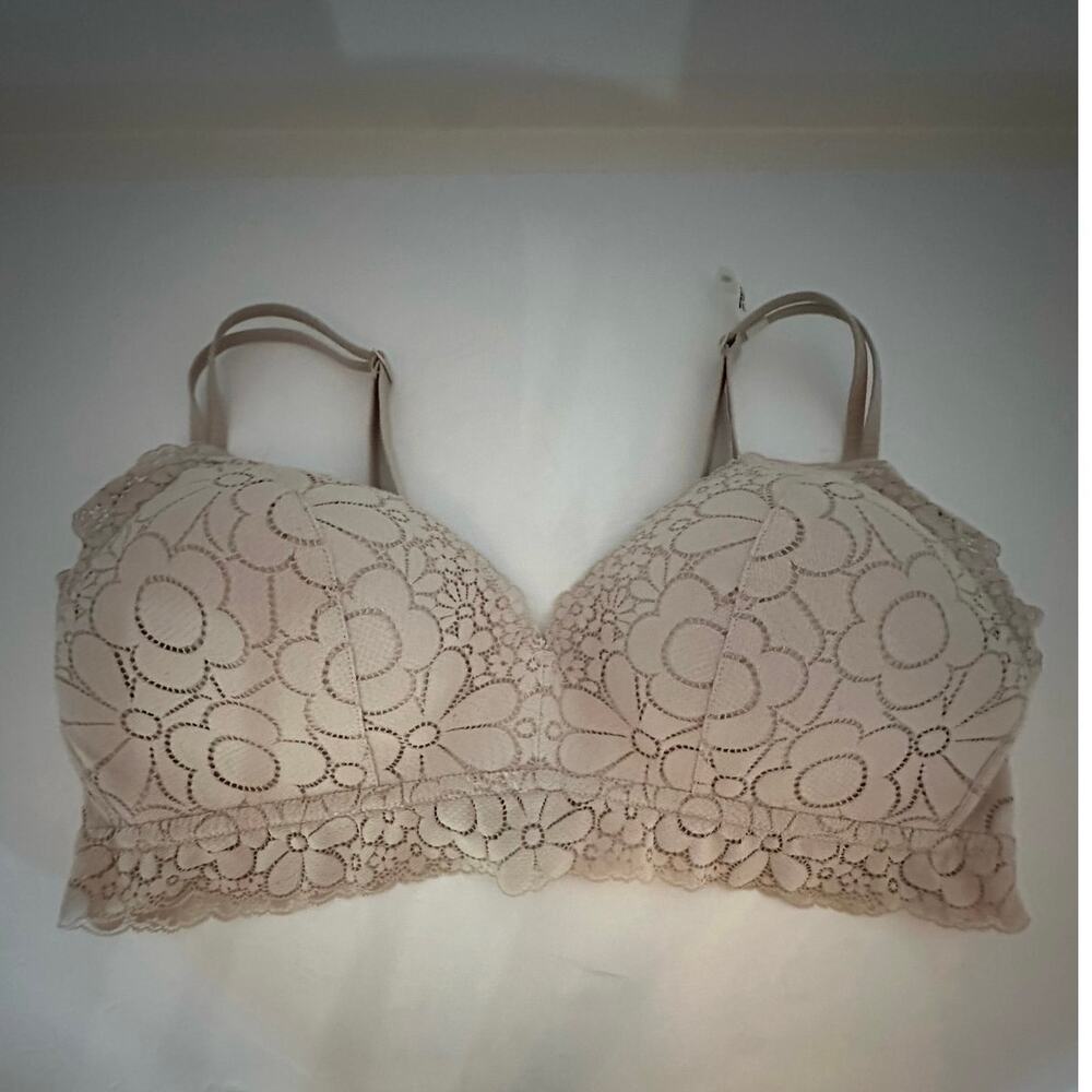 Aerie Floral‎ Lace Demi Bra Cream Adjustable Straps Women's Size 36E/DD